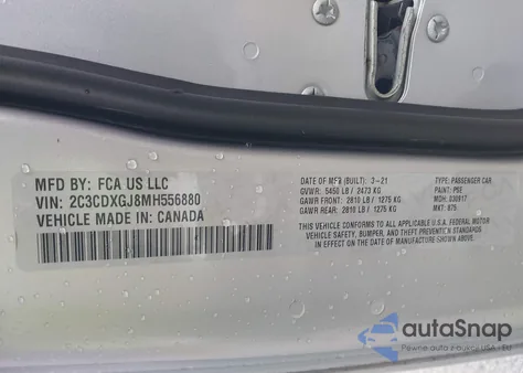 2021 Dodge Charger Scat Pack Rwd из США, поврежденный, VIN 2C3CDXGJ8MH556880